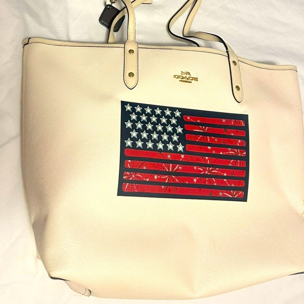 Limited edition American-flag embroided cream Coach bag
